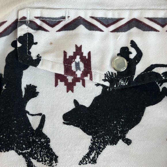 Vintage Roper Western Cowboy Shirt Bull Rodeo Print Pearl Snap Button Size 2XL - Picture 8 of 8
